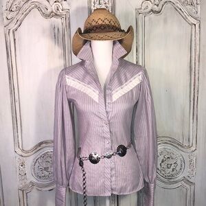 Millie Sweet VINTAGE Lavender Stripe Western Riding Button Down Blouse Size 5/6